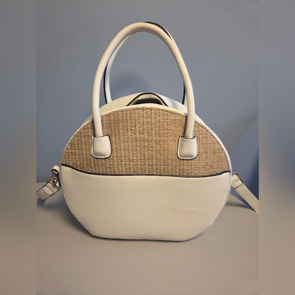 Elegant White and Tan Women's Handbag